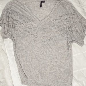 Heather grey oversized vneck with embellishments